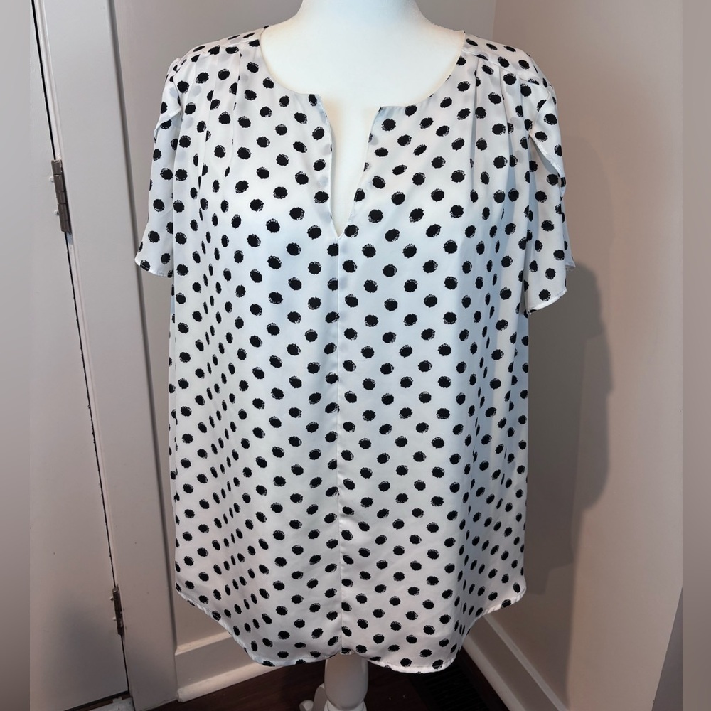 41 Hawthorn White Black Polka Dot Blouse Women’s Plus 3X Short Sleeve